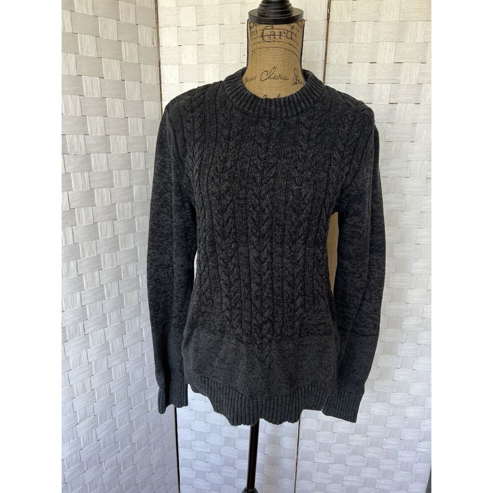 Women's‎ Express Cable Knit Grey And Black Cotton Crewneck Pullover Size M